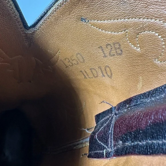 Vintage Lucchese Men’s 12B Cowboy Boots Brown Burgundy Handmade Leather Western - Picture 11 of 11